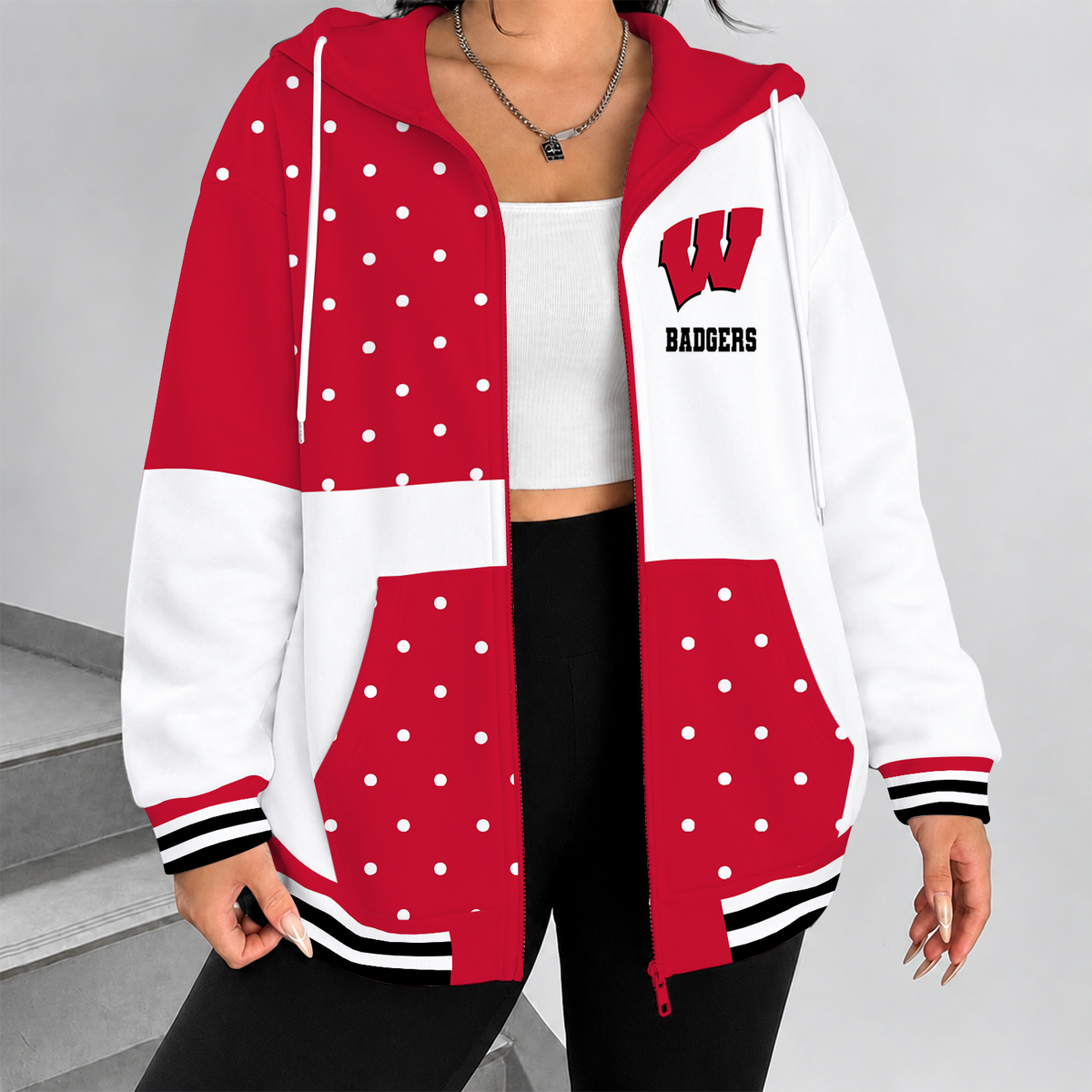 [FAN FAVORITE] NEW CUSTOMIZED NCAA FBS18 WSB WISCONSIN BADGERS ZIP HOODIE