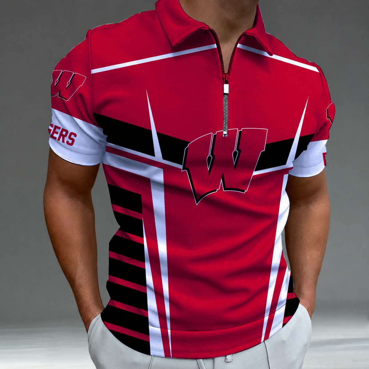 [FAN FAVORITE] NEW CUSTOMIZED NCAA FBS18 WSB WISCONSIN BADGERS POLO SHIRT