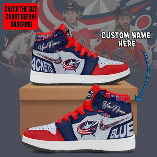 [SUPER SALE] NEW CUSTOMIZED NHL18 CBJ COLUMBUS BLUE JACKETS AIR JORDAN SNEAKERS