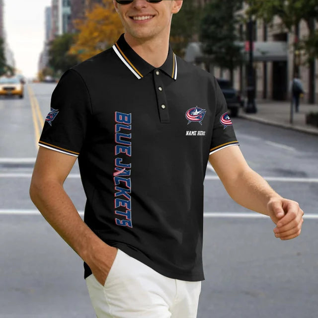 [SUPER SALE] NEW CUSTOMIZED NHL18 CBJ COLUMBUS BLUE JACKETS POLO SHIRT