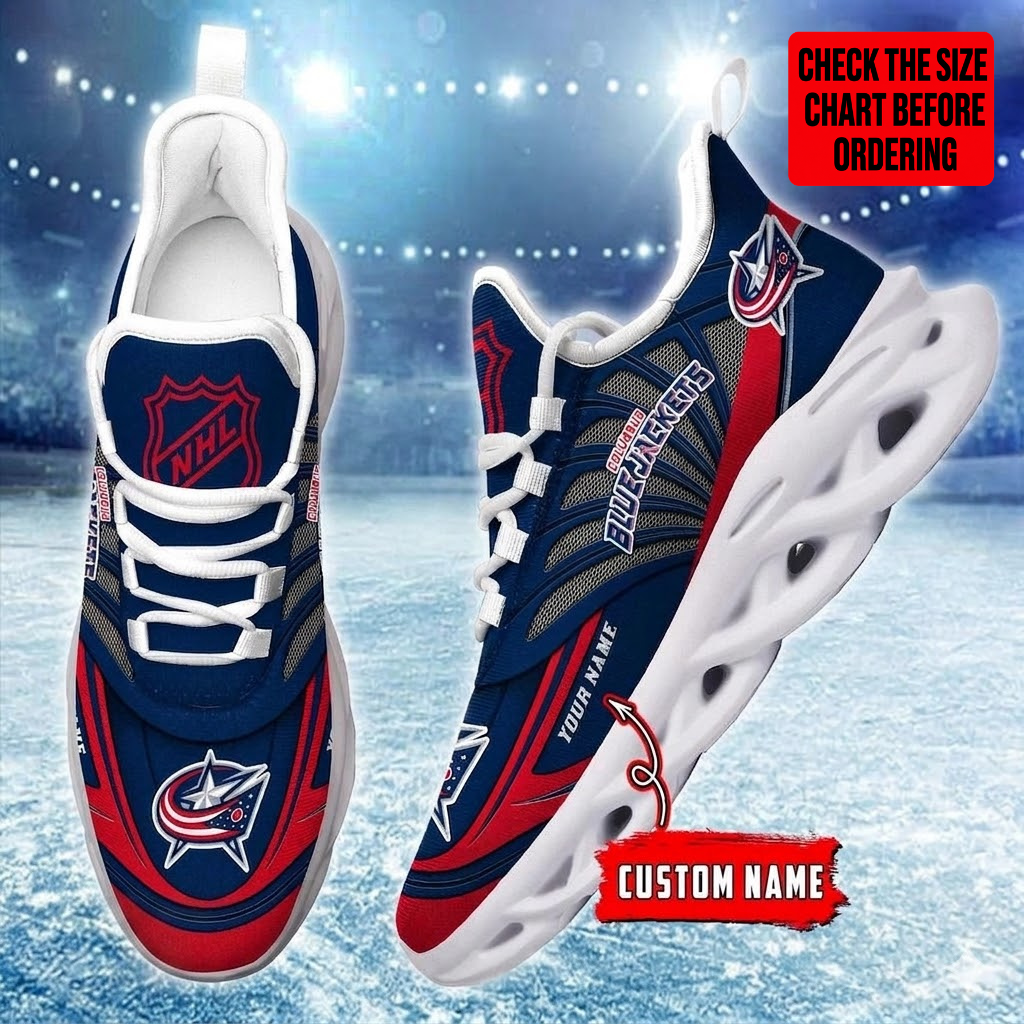 [SUPER SALE] NEW CUSTOMIZED NHL18 CBJ COLUMBUS BLUE JACKETS CLUNKY SNEAKERS