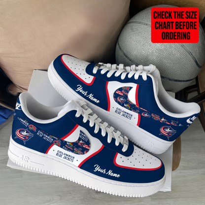 [SUPER SALE] NEW CUSTOMIZED NHL18 CBJ COLUMBUS BLUE JACKETS AF1 SHOES