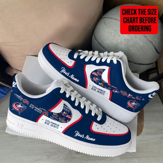 [SUPER SALE] NEW CUSTOMIZED NHL18 CBJ COLUMBUS BLUE JACKETS AF1 SHOES
