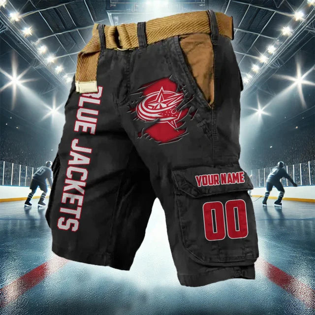 [SUPER SALE] NEW CUSTOMIZED NHL18 CBJ COLUMBUS BLUE JACKETS CARGO SHORTS