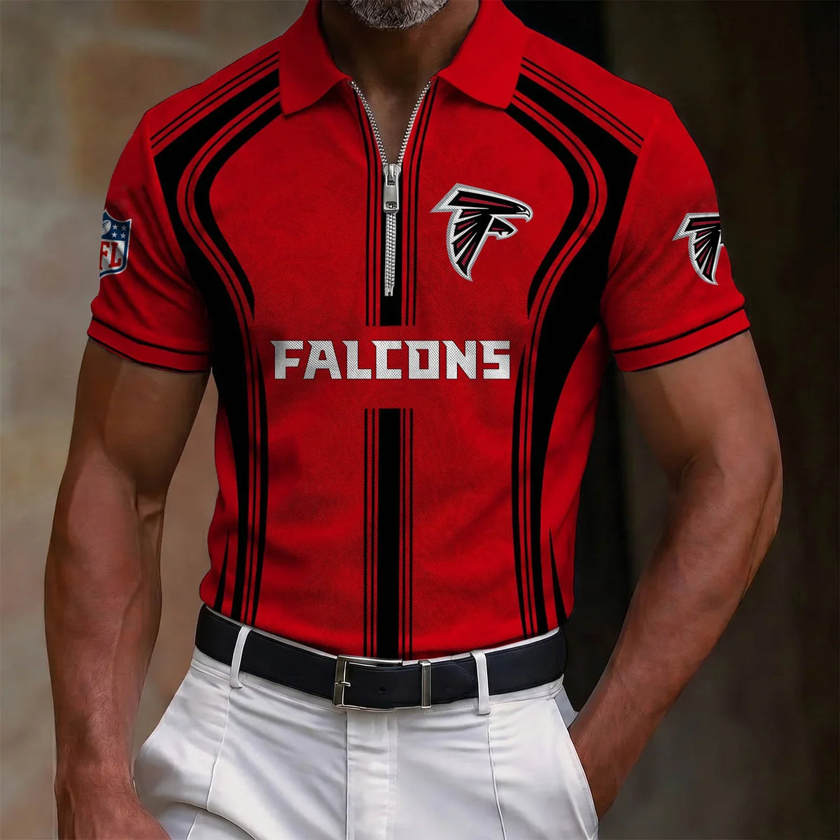 [SPECIAL OFFER] NEW CUSTOMIZED NFL18 ATF ATLANTA FALCONS ZIP POLO SHIRT