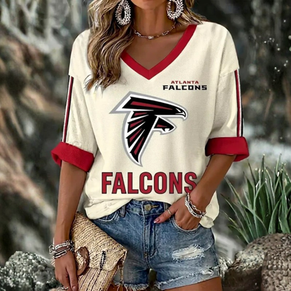 [SPECIAL OFFER] NEW CUSTOMIZED NFL18 ATF ATLANTA FALCONS WOMEN'S HEART V-NECK LONG SLEEVE SHIRT