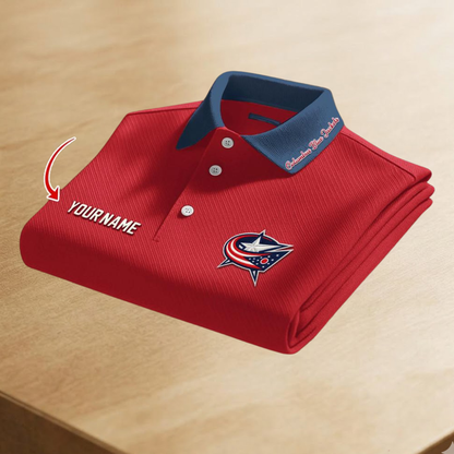 [SUPER SALE] NEW CUSTOMIZED NHL18 CBJ COLUMBUS BLUE JACKETS POLO SHIRT