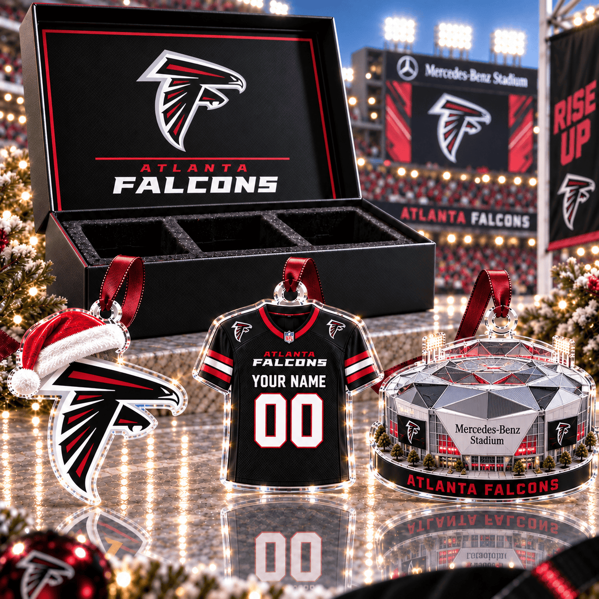 [FULL SET 3 ITEMS - NO BOX] NEW CUSTOMIZED NFL18 ATF ATLANTA FALCONS CHRISTMAS ACRYLIC ORNAMENT