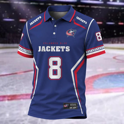 [SUPER SALE] NEW CUSTOMIZED NHL18 CBJ COLUMBUS BLUE JACKETS POLO SHIRT