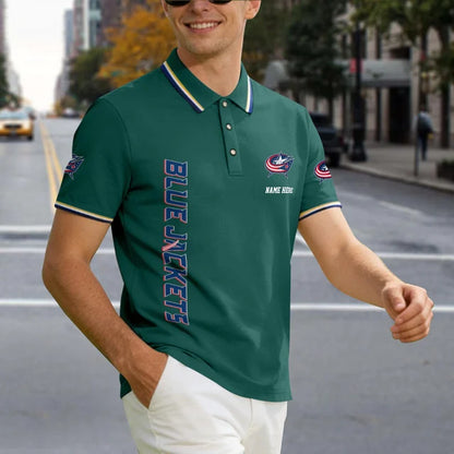[SUPER SALE] NEW CUSTOMIZED NHL18 CBJ COLUMBUS BLUE JACKETS POLO SHIRT