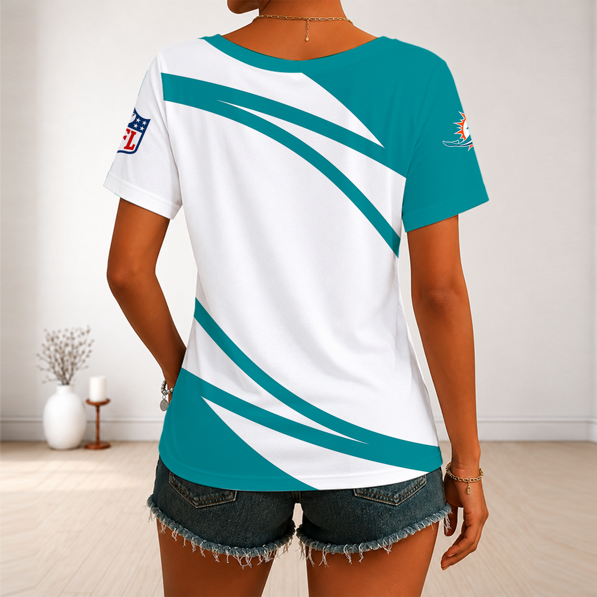 [SPECIAL OFFER] NEW CUSTOMIZED NFL19 MDP MIAMI DOLPHINS V-NECK FEMALE SHIRT
