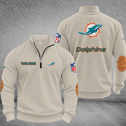 [SPECIAL OFFER] NEW CUSTOMIZED NFL19 MDP MIAMI DOLPHINS MULTICOLOR STRIPED QUATER ZIP SWEATSHIRT