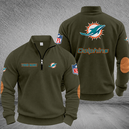 [SPECIAL OFFER] NEW CUSTOMIZED NFL19 MDP MIAMI DOLPHINS MULTICOLOR STRIPED QUATER ZIP SWEATSHIRT
