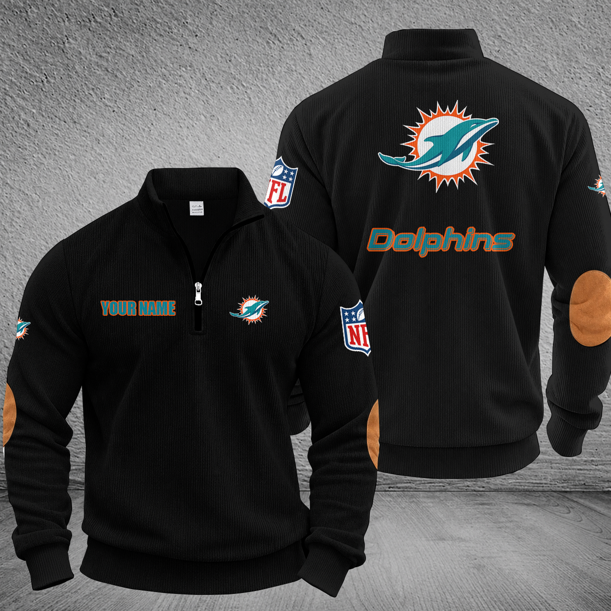 [SPECIAL OFFER] NEW CUSTOMIZED NFL19 MDP MIAMI DOLPHINS MULTICOLOR STRIPED QUATER ZIP SWEATSHIRT