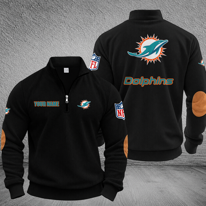 [SPECIAL OFFER] NEW CUSTOMIZED NFL19 MDP MIAMI DOLPHINS MULTICOLOR STRIPED QUATER ZIP SWEATSHIRT