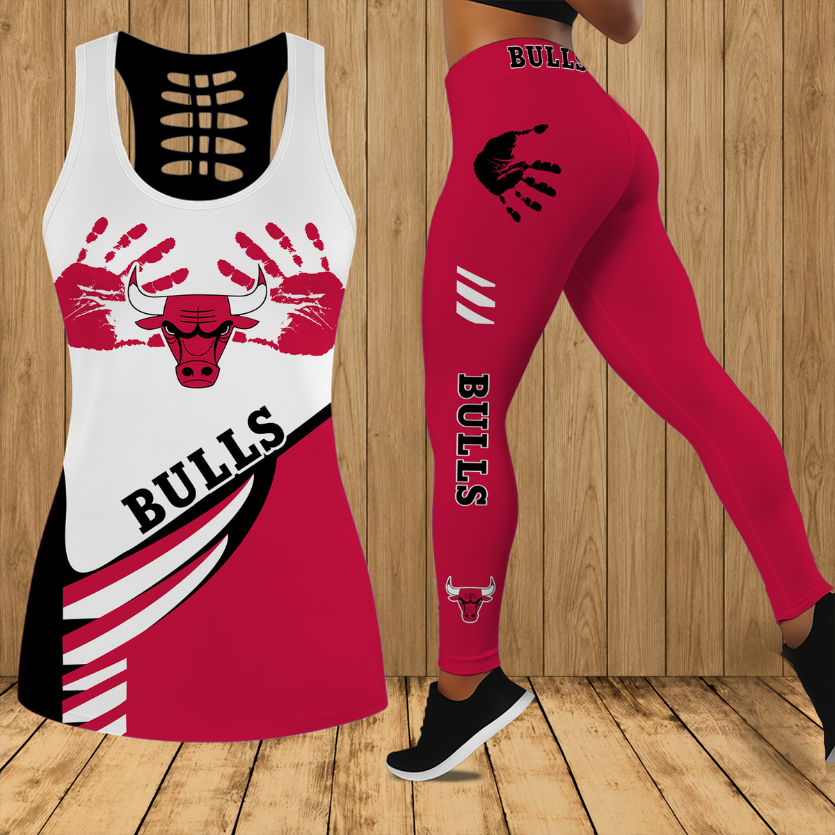 [HOT DEAL] NEW CUSTOMIZED NBA19 CBU CHICAGO BULLS HOLLOW TANK TOP & LEGGINGS SET