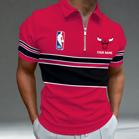 [HOT DEAL] NEW CUSTOMIZED NBA19 CBU CHICAGO BULLS ZIP POLO SHIRT
