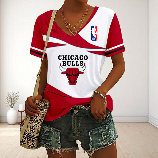 [HOT DEAL] NEW CUSTOMIZED NBA19 CBU CHICAGO BULLS V-NECK FEMALE SHIRT