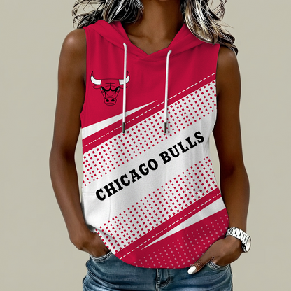 [HOT DEAL] NEW CUSTOMIZED NBA19 CBU CHICAGO BULLS  WOMEN'S SLEEVELESS HOODED POCKET TANK TOP