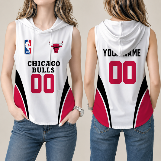 [HOT DEAL] NEW CUSTOMIZED NBA19 CBU CHICAGO BULLS  WOMEN'S SLEEVELESS HOODED POCKET TANK TOP