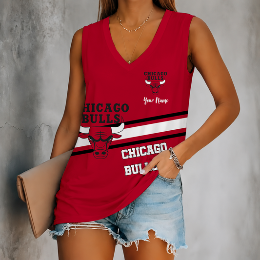 [HOT DEAL] NEW CUSTOMIZED NBA19 CBU CHICAGO BULLS WOMEN'S V-NECK TANK TOP