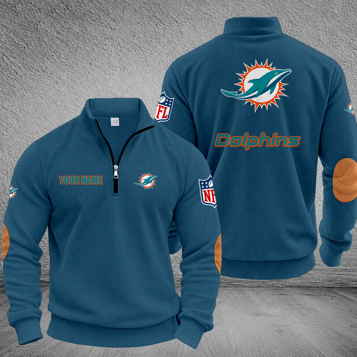 [SPECIAL OFFER] NEW CUSTOMIZED NFL19 MDP MIAMI DOLPHINS MULTICOLOR STRIPED QUATER ZIP SWEATSHIRT