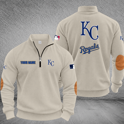 [FLASH SALE] NEW CUSTOMIZED MLB19 KCR KANSAS CITY ROYALS MULTICOLOR STRIPED QUATER ZIP SWEATSHIRT