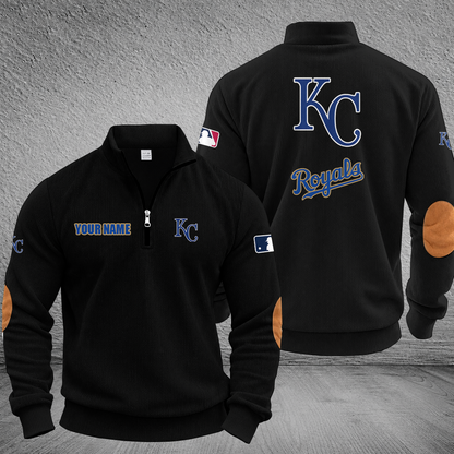 [FLASH SALE] NEW CUSTOMIZED MLB19 KCR KANSAS CITY ROYALS MULTICOLOR STRIPED QUATER ZIP SWEATSHIRT
