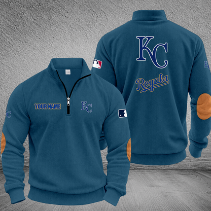 [FLASH SALE] NEW CUSTOMIZED MLB19 KCR KANSAS CITY ROYALS MULTICOLOR STRIPED QUATER ZIP SWEATSHIRT