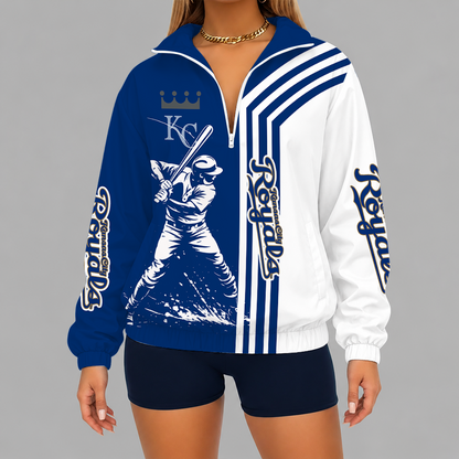 LIMITED EDITION - NEW CUSTOMIZED MLB19 KCR KANSAS CITY ROYALS V-NECK ZIPPER SWEATSHIRT JACKET