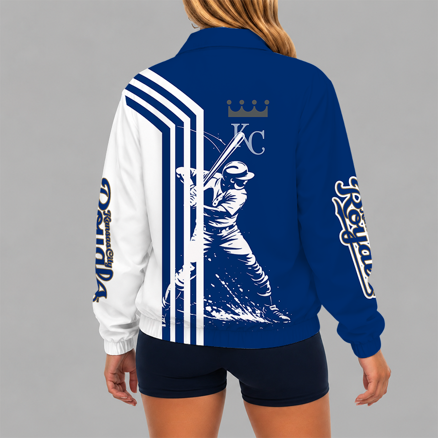LIMITED EDITION - NEW CUSTOMIZED MLB19 KCR KANSAS CITY ROYALS V-NECK ZIPPER SWEATSHIRT JACKET