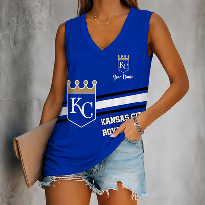 [FLASH SALE] NEW CUSTOMIZED MLB19 KCR KANSAS CITY ROYALS WOMEN'S V-NECK TANK TOP