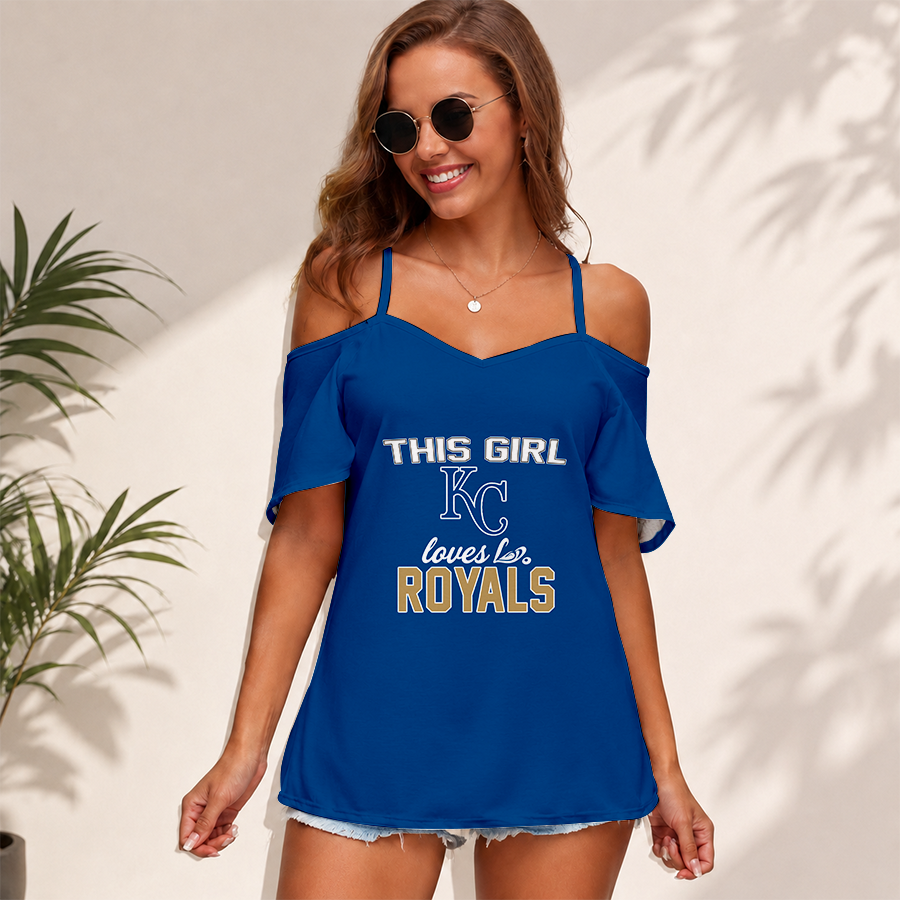 [FLASH SALE] NEW CUSTOMIZED MLB19 KCR KANSAS CITY ROYALS WOMEN'S STRAPPY OFF-SHOULDER TOP