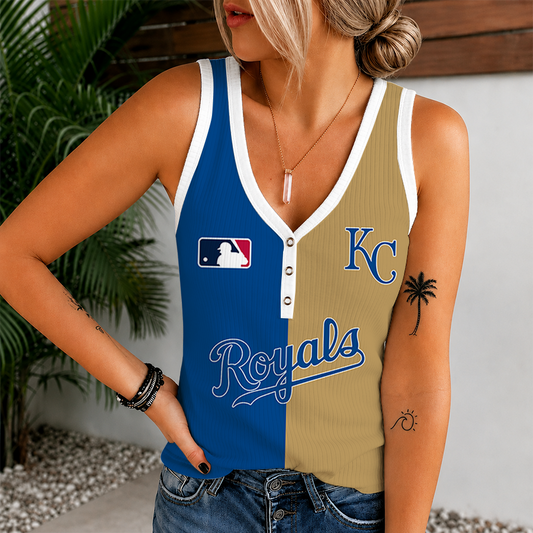 [FLASH SALE] NEW CUSTOMIZED MLB19 KCR KANSAS CITY ROYALS WOMEN'S V-NECK TANK TOP