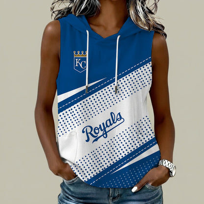 [FLASH SALE] NEW CUSTOMIZED MLB19 KCR KANSAS CITY ROYALS WOMEN'S SLEEVELESS HOODED POCKET TANK TOP