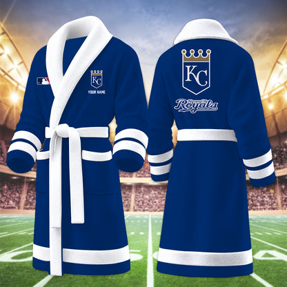 [FLASH SALE] NEW CUSTOMIZED MLB19 KCR KANSAS CITY ROYALS MULTICOLOR FLEECE BATHROBE