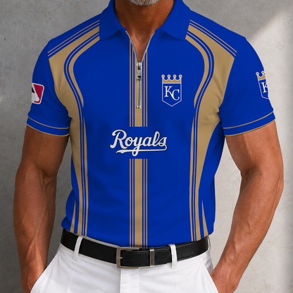 [FLASH SALE] NEW CUSTOMIZED MLB19 KCR KANSAS CITY ROYALS ZIP POLO SHIRT