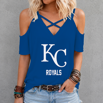 [FLASH SALE] NEW CUSTOMIZED MLB19 KCR KANSAS CITY ROYALS CRISS CROSS V-NECK TOP