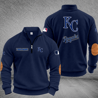 [FLASH SALE] NEW CUSTOMIZED MLB19 KCR KANSAS CITY ROYALS MULTICOLOR STRIPED QUATER ZIP SWEATSHIRT