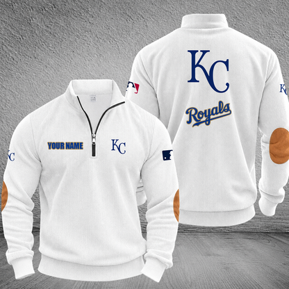 [FLASH SALE] NEW CUSTOMIZED MLB19 KCR KANSAS CITY ROYALS MULTICOLOR STRIPED QUATER ZIP SWEATSHIRT