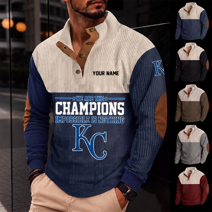[FLASH SALE] NEW CUSTOMIZED MLB19 KCR KANSAS CITY ROYALS BUTTON SWEATSHIRTS STAND COLLAR