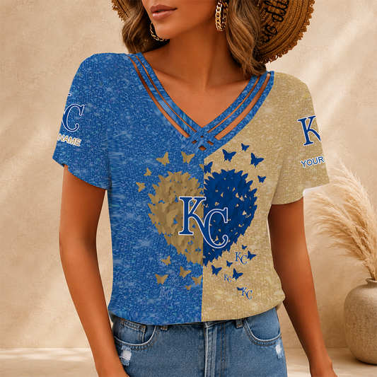 [FLASH SALE] NEW CUSTOMIZED MLB19 KCR KANSAS CITY ROYALS V-NECK SHIRT