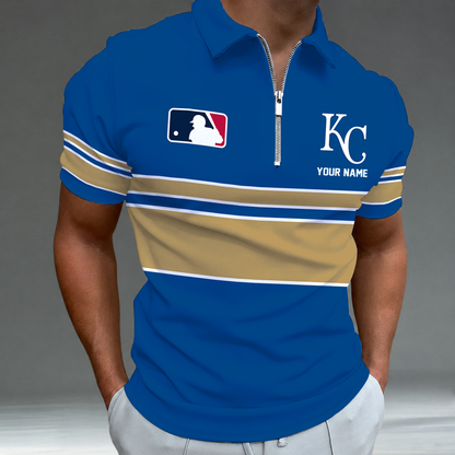 LIMITED EDITION - NEW CUSTOMIZED MLB19 KCR KANSAS CITY ROYALS ZIP POLO SHIRT