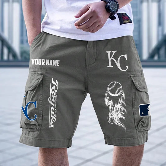 [FLASH SALE] NEW CUSTOMIZED MLB19 KCR KANSAS CITY ROYALS MEN'S CARGO SHORTS