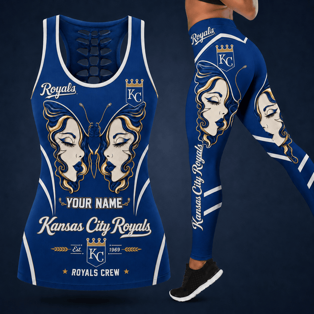 [FLASH SALE] NEW CUSTOMIZED MLB19 KCR KANSAS CITY ROYALS HOLLOW TANK TOP & LEGGINGS SET