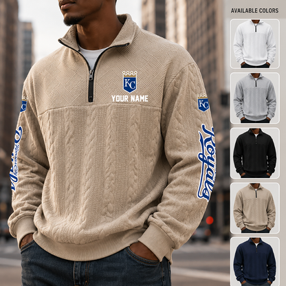 [FLASH SALE] NEW CUSTOMIZED MLB19 KCR KANSAS CITY ROYALS MULTICOLOR QUARTER-ZIP SWEATSHIRT