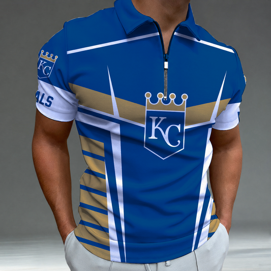 [FLASH SALE] NEW CUSTOMIZED MLB19 KCR KANSAS CITY ROYALS ZIP POLO SHIRT