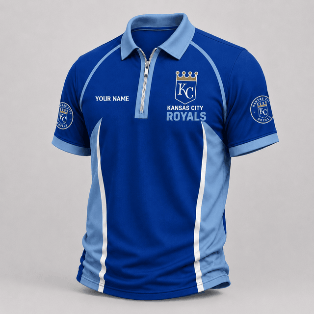 [FLASH SALE] NEW CUSTOMIZED MLB19 KCR KANSAS CITY ROYALS ZIP POLO SHIRT
