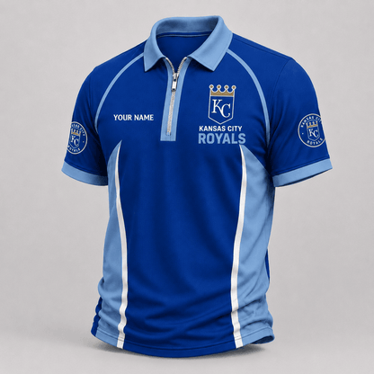 [FLASH SALE] NEW CUSTOMIZED MLB19 KCR KANSAS CITY ROYALS ZIP POLO SHIRT