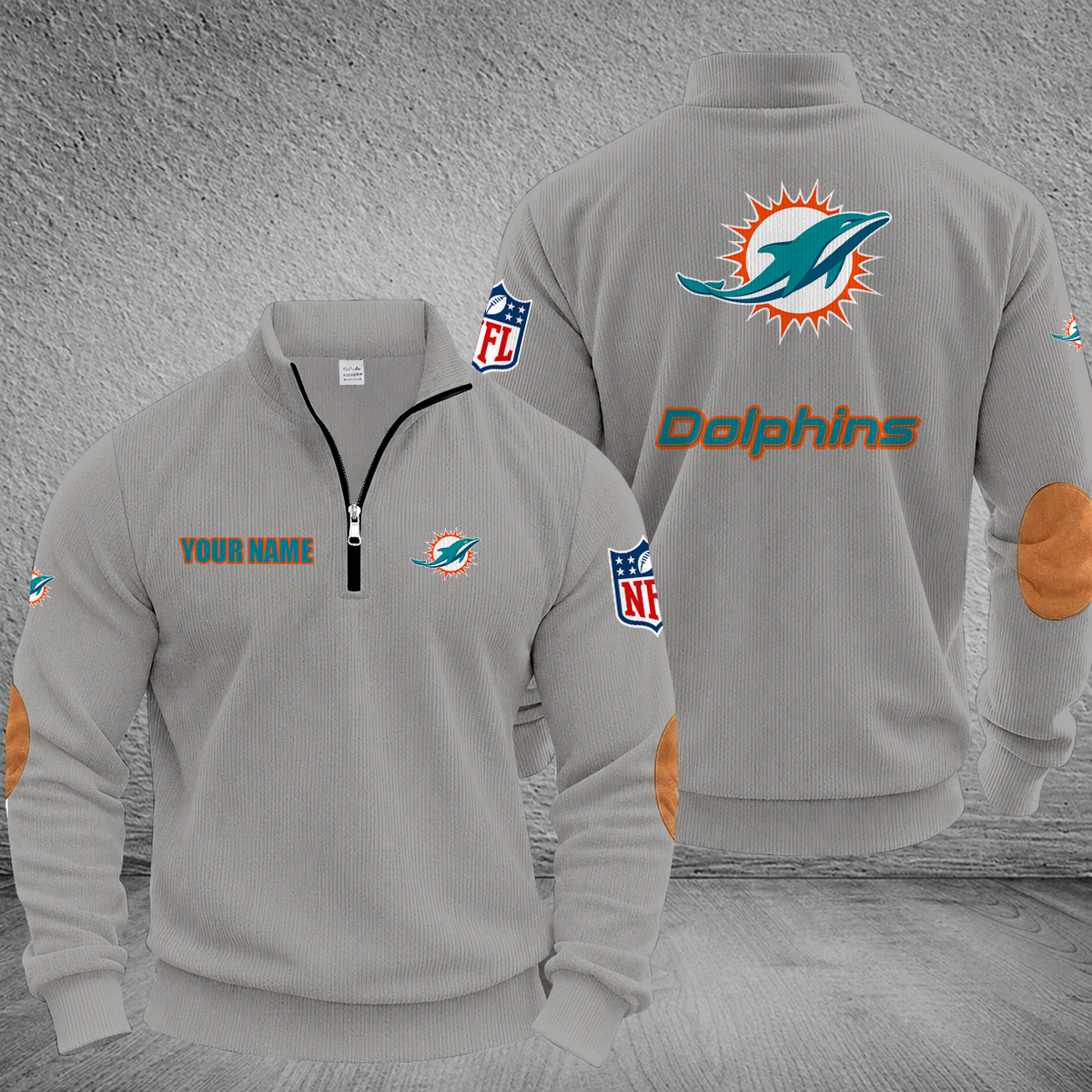 [SPECIAL OFFER] NEW CUSTOMIZED NFL19 MDP MIAMI DOLPHINS MULTICOLOR STRIPED QUATER ZIP SWEATSHIRT